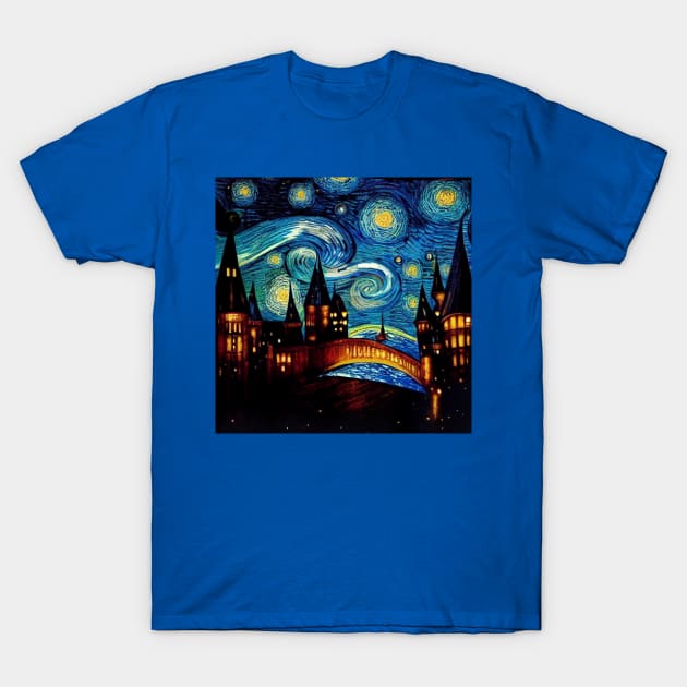 Starry Night Wizarding School Van Gogh T-Shirt by Grassroots Green